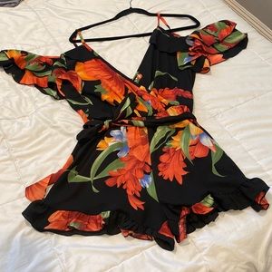 Vacation Romper, floral, off the shoulder